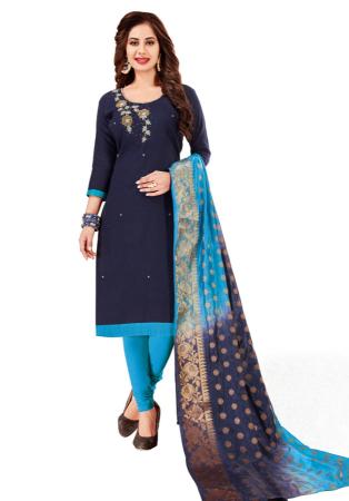 Picture of Classy Cotton Navy Blue Straight Cut Salwar Kameez