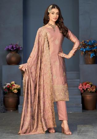 Picture of Sightly Satin Tan Straight Cut Salwar Kameez