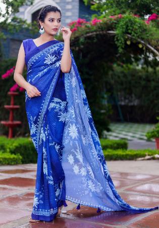 Buy Online Royal Blue Georgette Banarasi Saree with Silver Zari Border –  Pure Elegance
