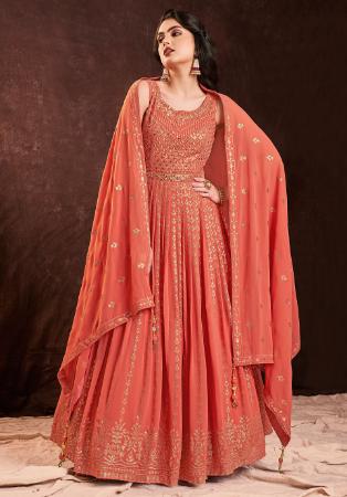 Picture of Excellent Georgette Salmon Readymade Gown
