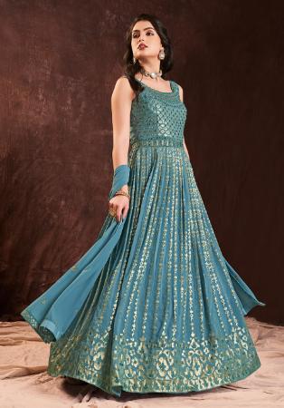 Picture of Lovely Georgette Cadet Blue Readymade Gown