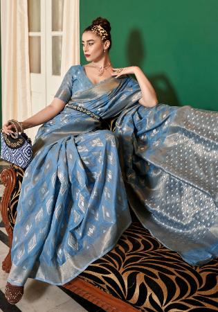 Picture of Beautiful Cotton & Silk Cadet Blue Saree