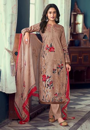 Picture of Alluring Satin Rosy Brown Straight Cut Salwar Kameez