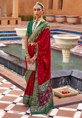 Green Saree with Dark Red Ikkat Patola Border and Banarasi Blouse | The Silk  Trend