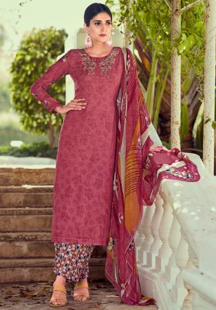 Picture of Cotton & Satin Pale Violet Red Straight Cut Salwar Kameez