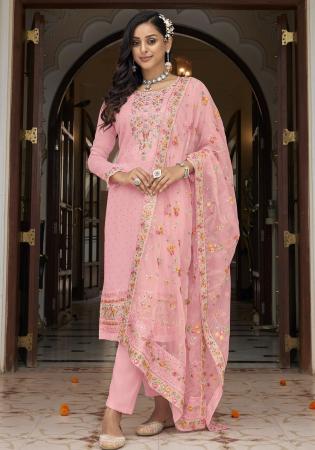 Picture of Well Formed Georgette Pink Straight Cut Salwar Kameez