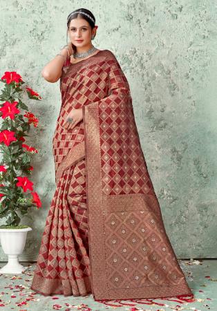Picture of Lovely Organza Maroon Saree