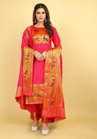 Picture of Lovely Silk Deep Pink Straight Cut Salwar Kameez