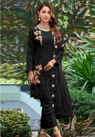Picture of Shapely Organza Black Straight Cut Salwar Kameez