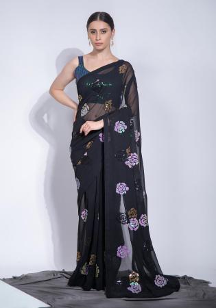 Picture of Sightly Georgette Dark Slate Grey Saree