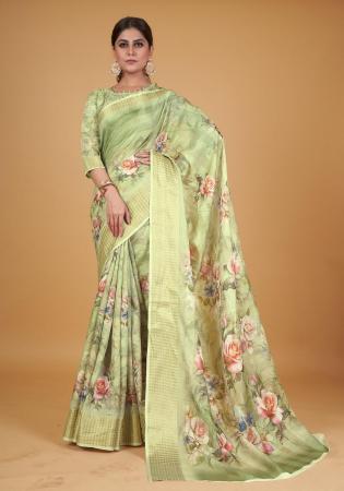Picture of Sightly Cotton & Silk Medium Spring Green Saree