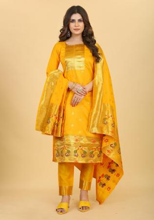 Picture of Stunning Silk Orange Straight Cut Salwar Kameez