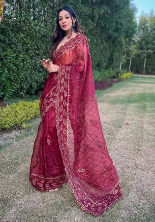 Picture of Bewitching Organza Maroon Saree