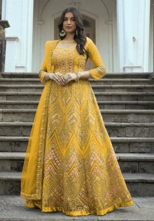Picture of Sublime Net Golden Rod Party Wear Gown
