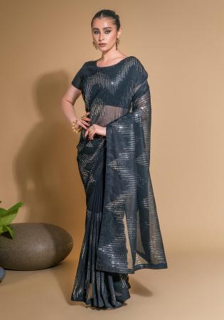 Picture of Bewitching Georgette Dark Slate Grey Saree