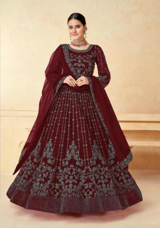 Picture of Well Formed Net Saddle Brown Straight Cut Salwar Kameez