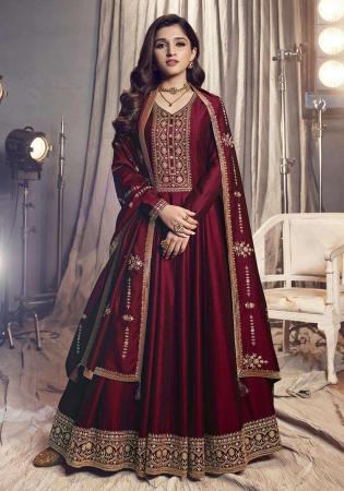 Picture of Ideal Silk Maroon Anarkali Salwar Kameez