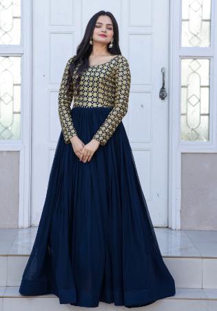 Picture of Bewitching Georgette Midnight Blue Readymade Gown