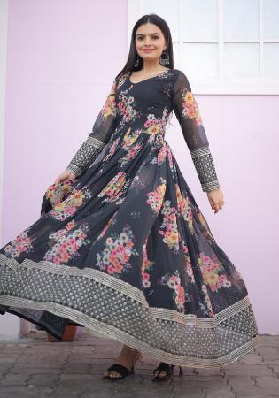 Picture of Pleasing Georgette Dark Slate Grey Readymade Gown