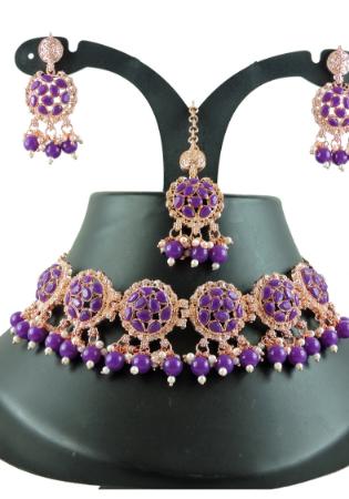 Picture of Wonderful Georgette Purple Necklace Set