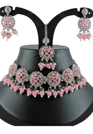 Picture of Appealing Georgette Pink Necklace Set