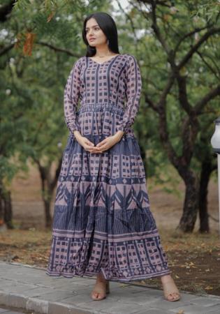 Picture of Pleasing Chiffon & Cotton Slate Grey Readymade Gown