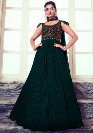 Picture of Nice Georgette Dark Green Readymade Gown