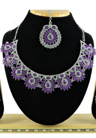 Earrings Plus Necklace Fashion Jewelry Set Green Purple - Temu