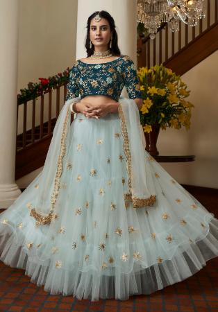 Bridal Lehengas : Sky blue net heavy thread embroidered wedding ...