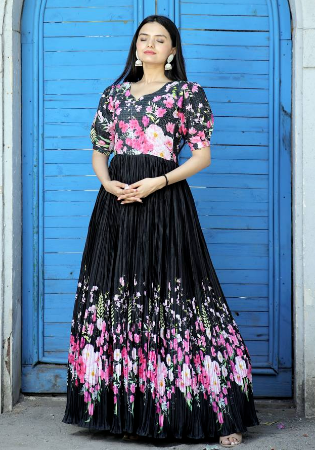 Picture of Resplendent Chiffon & Georgette Black Readymade Gown