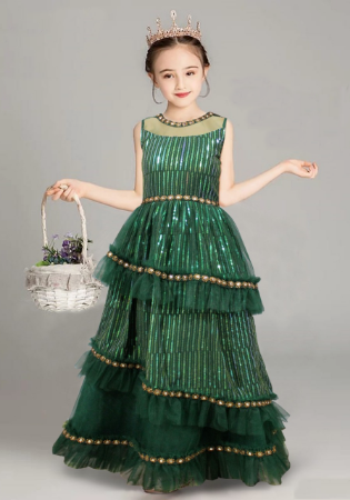 Picture of Charming Georgette Sea Green Kids Gown
