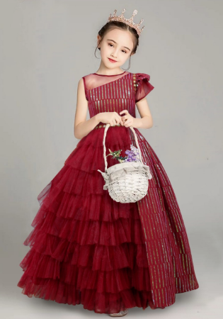 Picture of Sightly Georgette Maroon Kids Gown