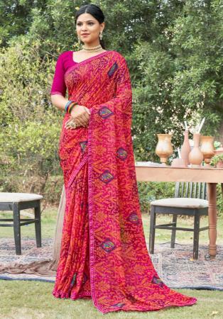 Picture of Excellent Georgette Pale Violet Red Saree