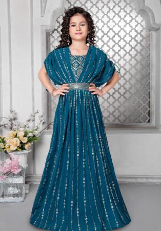 Picture of Pleasing Georgette Teal Kids Gown