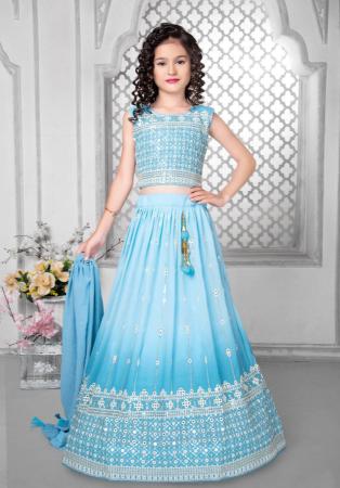 Picture of Statuesque Georgette Pale Turquoise Kids Lehenga Choli