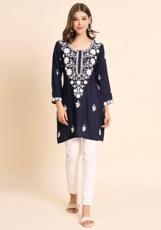 Picture of Lovely Rayon Navy Blue Kurtis & Tunic