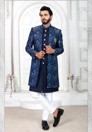 Picture of Marvelous Silk Navy Blue Indo Western