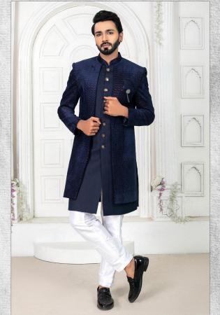 Picture of Pretty Silk Navy Blue Indo Western