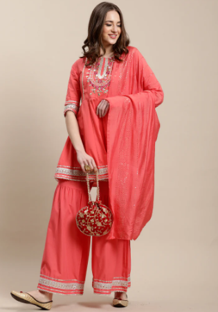 Picture of Enticing Cotton Light Coral Readymade Salwar Kameez