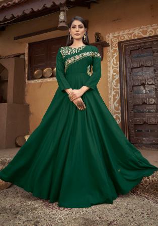 Picture of Shapely Satin Dark Green Readymade Gown