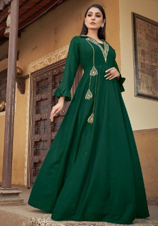 Picture of Delightful Satin Dark Green Readymade Gown