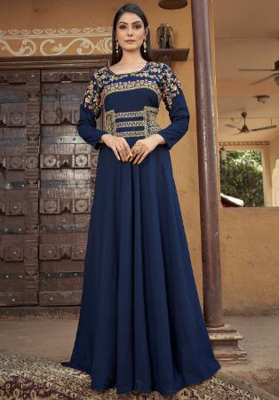 Picture of Charming Satin Midnight Blue Readymade Gown