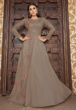 Picture of Alluring Satin Rosy Brown Readymade Gown