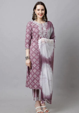 Picture of Ideal Cotton Rosy Brown Readymade Salwar Kameez