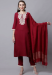 Picture of Pleasing Cotton Maroon Readymade Salwar Kameez