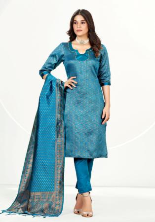 Picture of Marvelous Silk Steel Blue Straight Cut Salwar Kameez