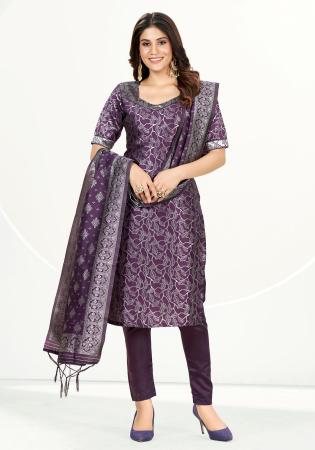 Picture of Enticing Silk Violet Straight Cut Salwar Kameez
