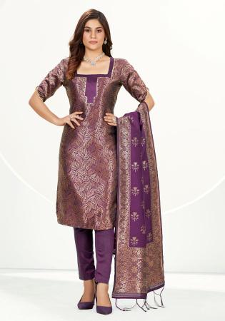Picture of Pretty Silk Purple Straight Cut Salwar Kameez