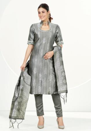 Picture of Alluring Silk Dark Grey Straight Cut Salwar Kameez