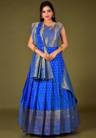 Picture of Excellent Silk Royal Blue Readymade Gown